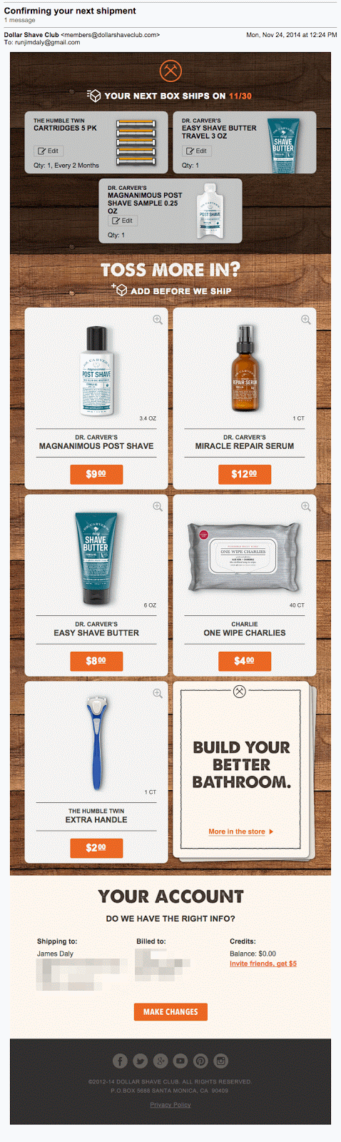 Dollar Shave Club Upsell Email
