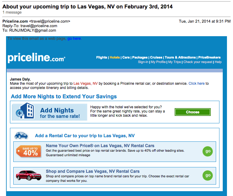 Priceline Upsell Email
