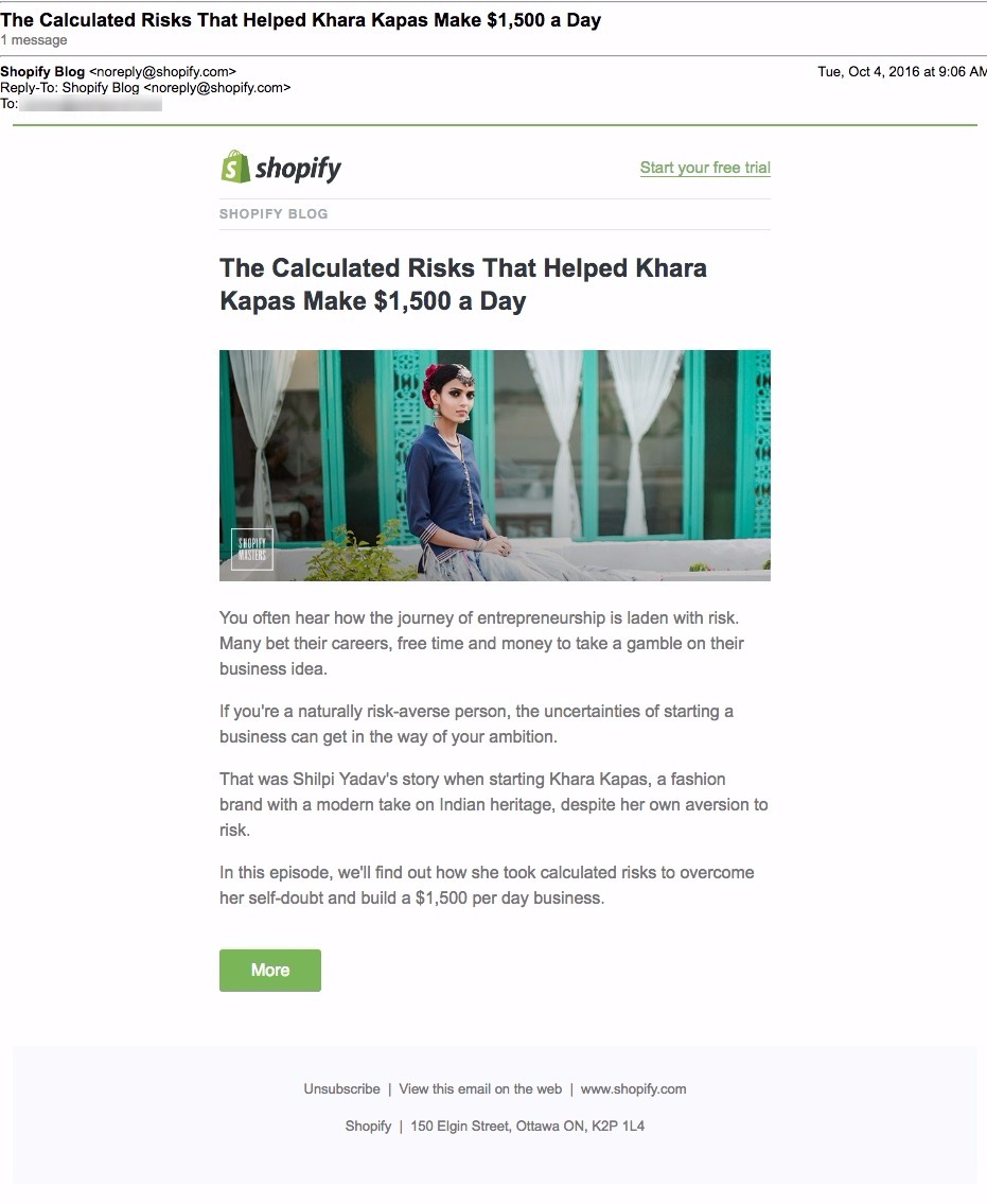 shopify pull blog email