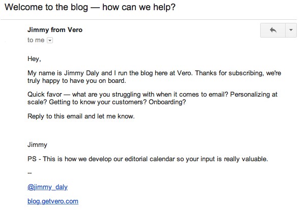 vero welcome email reply