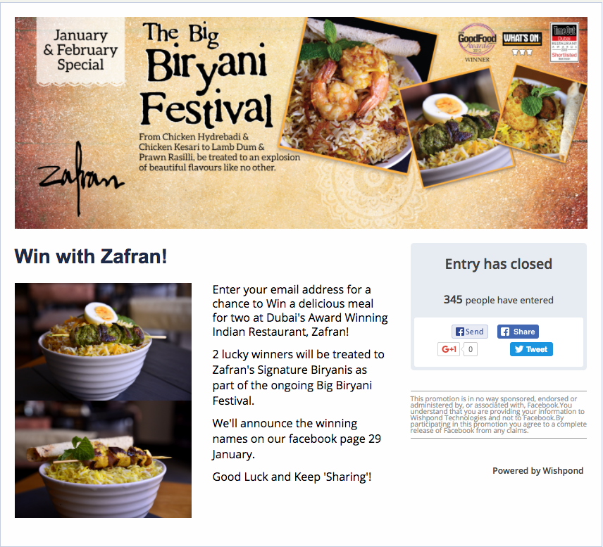 biryani festival restaurant giveaway example
